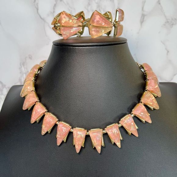 Coro Jewelry - Vintage Coro Thermoset Light Pink Confetti Style Necklace & Bracelet Set RARE